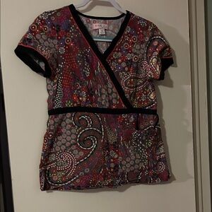 Koi Multicolor Patterned V-Neck scrub top